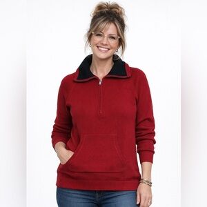 Women’s Polo LRL Ralph Lauren Red Half-Zip Sweater with pouch 100% cotton Large